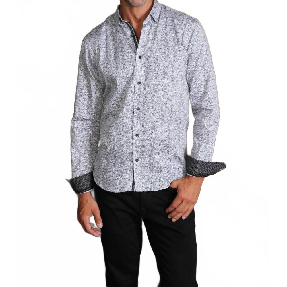 NEW EIGHT X lucky roll print button down shirt with trim in white